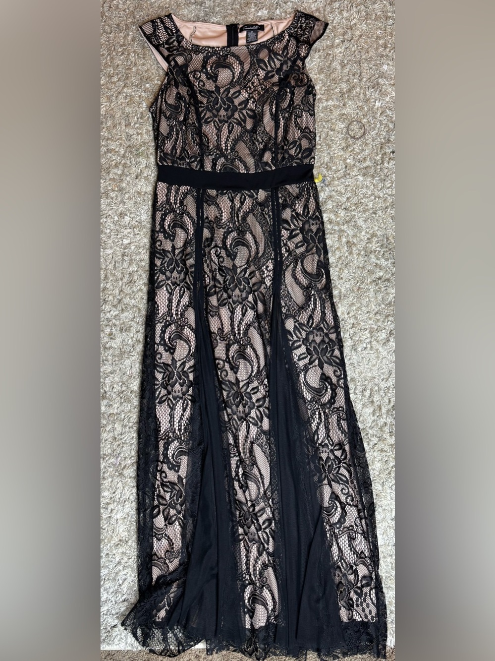 Black Lace Maxi Dress with Nude Underlay